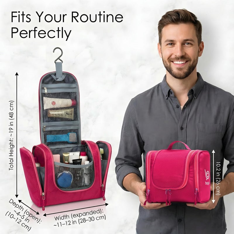 Bago Travel Toiletry Bag for Women and Men - Large Waterproof Hanging Large Toiletry Bag for Bathroom and Travelling Bag for Toiletries Organizer - Travel Makeup Bag (Pink) - Image 3
